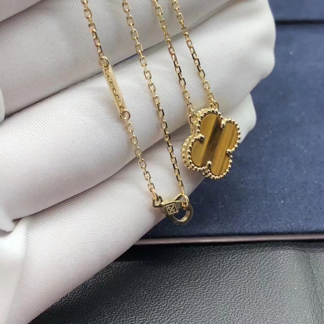 Van Cleef & Arpels 18K Yellow Gold Tiger Eye Vintage Alhambra Pendant Necklace VCARD38600