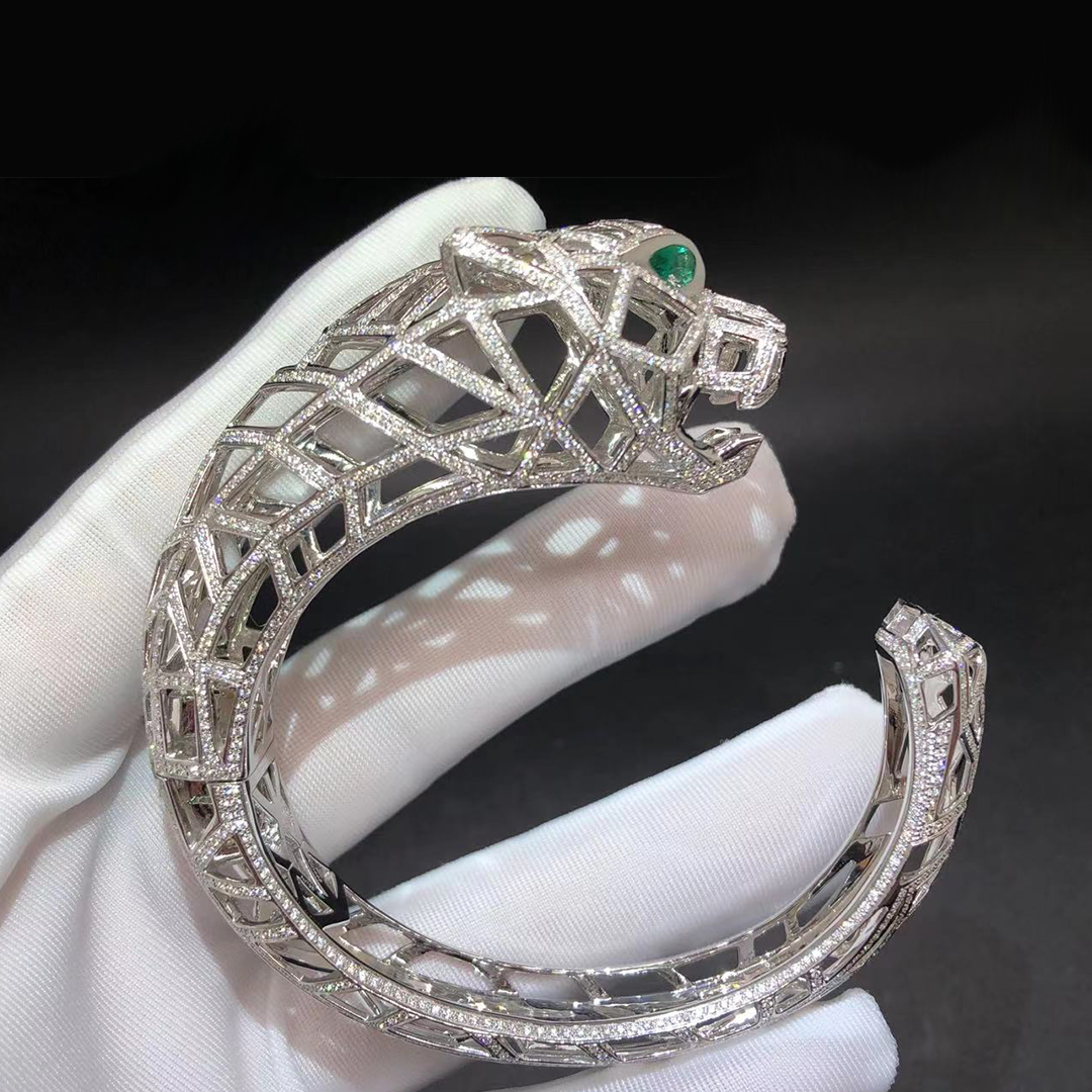 Cartier 18K White Gold Pave Diamond Skeleton Panthere de Cartier High Jewelry Cuff Bracelet H6030217