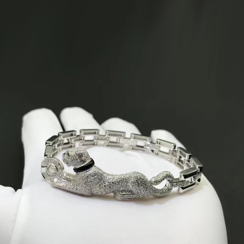 Cartier 18k White Gold Pave Diamonds Panthere de Cartier Link Bracelet