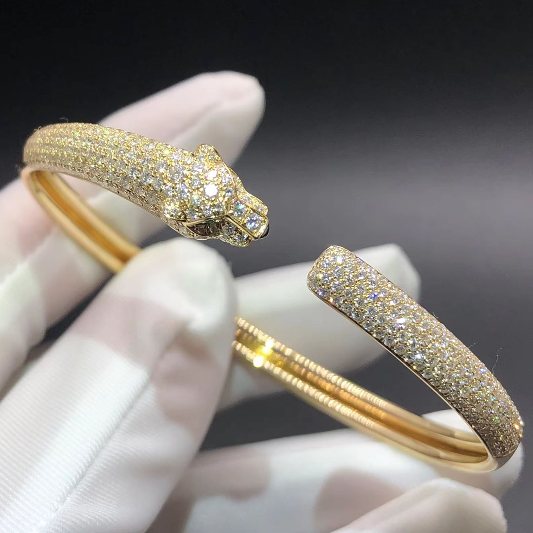Cartier 18k Yellow Gold Pave Diamond Small Panthère de Cartier Cuff Bracelet N6718117