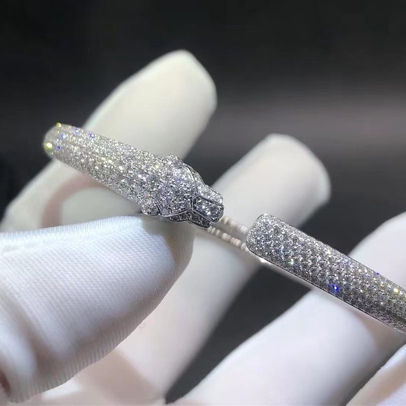 Cartier Panthere de Cartier Pave Diamonds Small Model Bracelet 18K White Onyx Emeralds