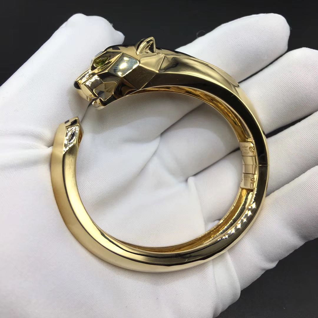 Cartier Pure 18k Yellow Gold Black Lacquer Tsavorite Garnets Panthere de Cartier Bracelet N6033402