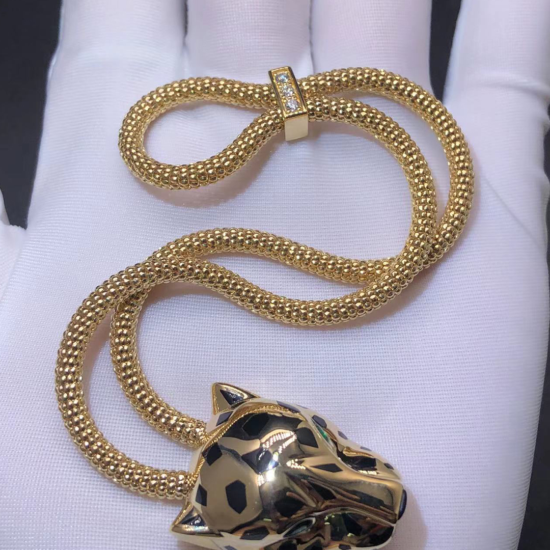Cartier Solid 18k Yellow Gold Black Lacquer Diamond Chain Panthere de Cartier Bracelet N6700517