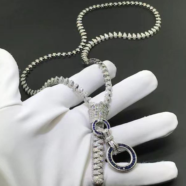 Van Cleef & Arpels 18k White Gold Pave Diamond Sapphire Zip Couture Boucle Mystérieuse Necklace
