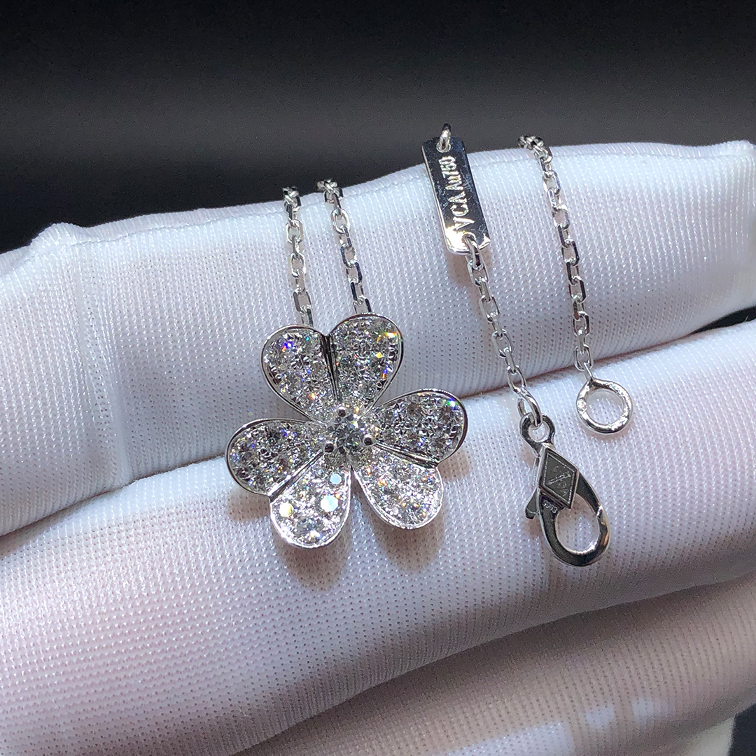 Van Cleef & Arpels Frivole Diamond 18K White Gold Small Model Pendant Necklace VCARD31800