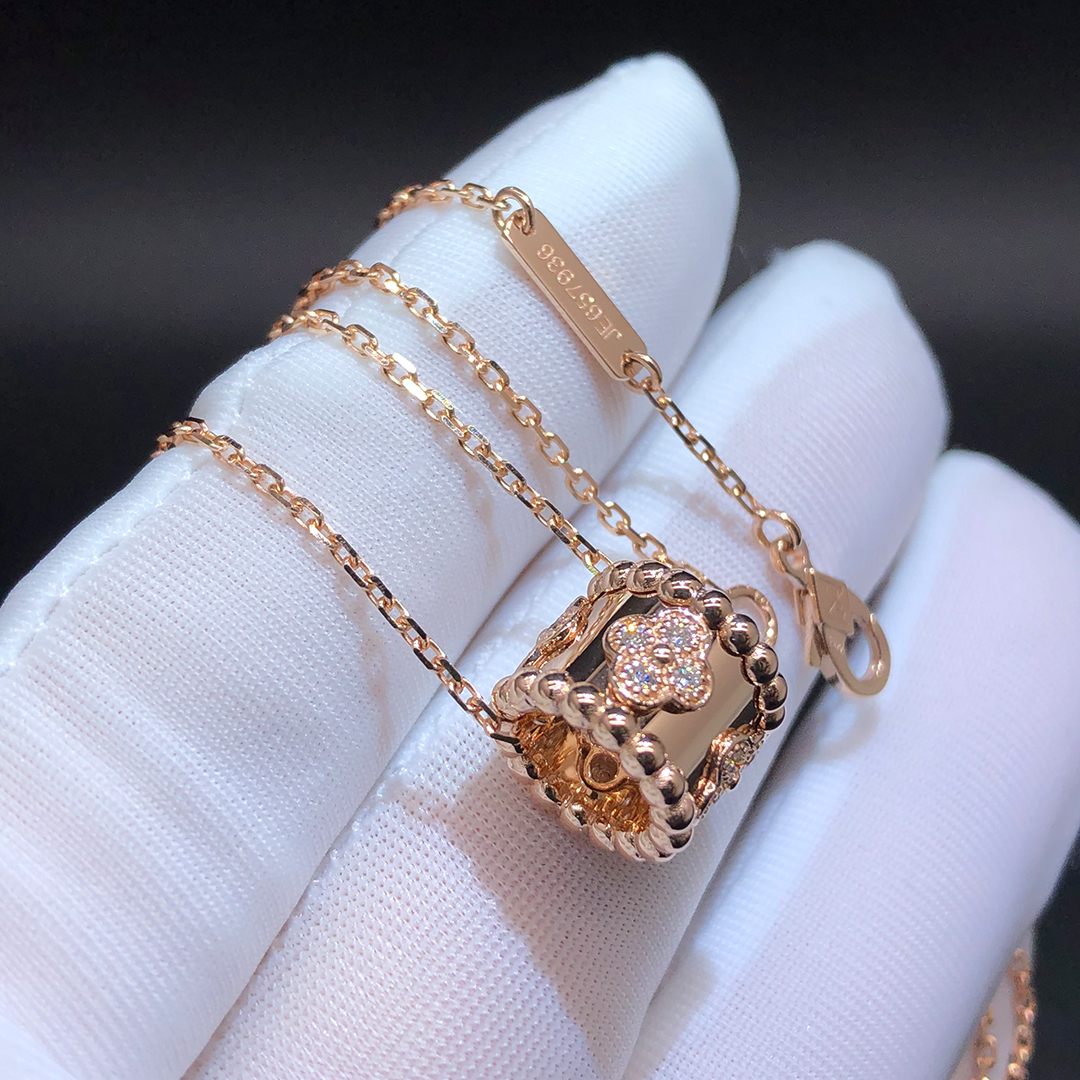 Van Cleef & Arpels Perlée Clovers 18k Rose Gold Diamond Pendant Necklace VCARO2EE00