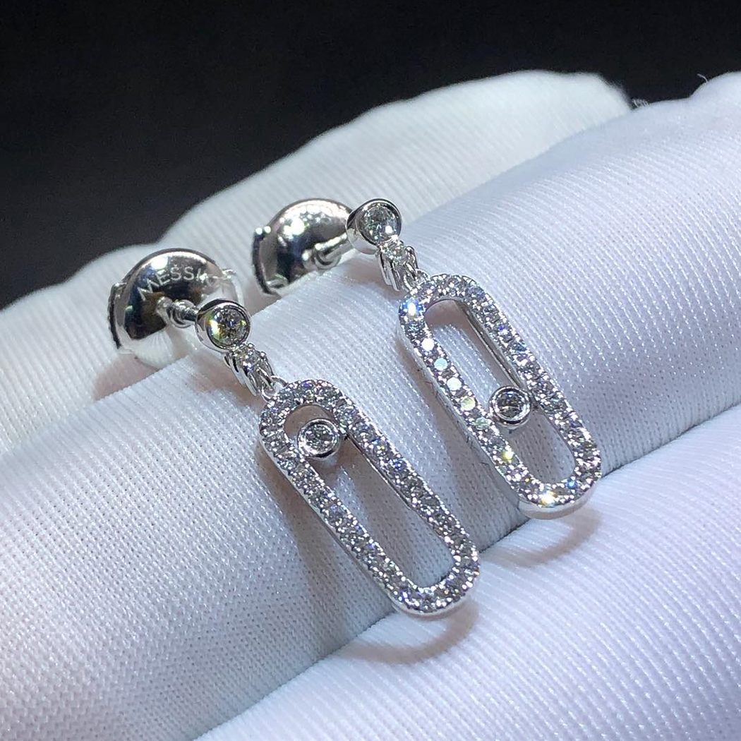 Messika 18K White Gold Pave Diamond Move Uno Drop Earrings