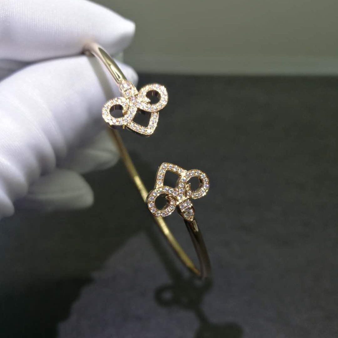 Tiffany 18K Rose Gold Diamond Fleur De Lis Wire Bracelet