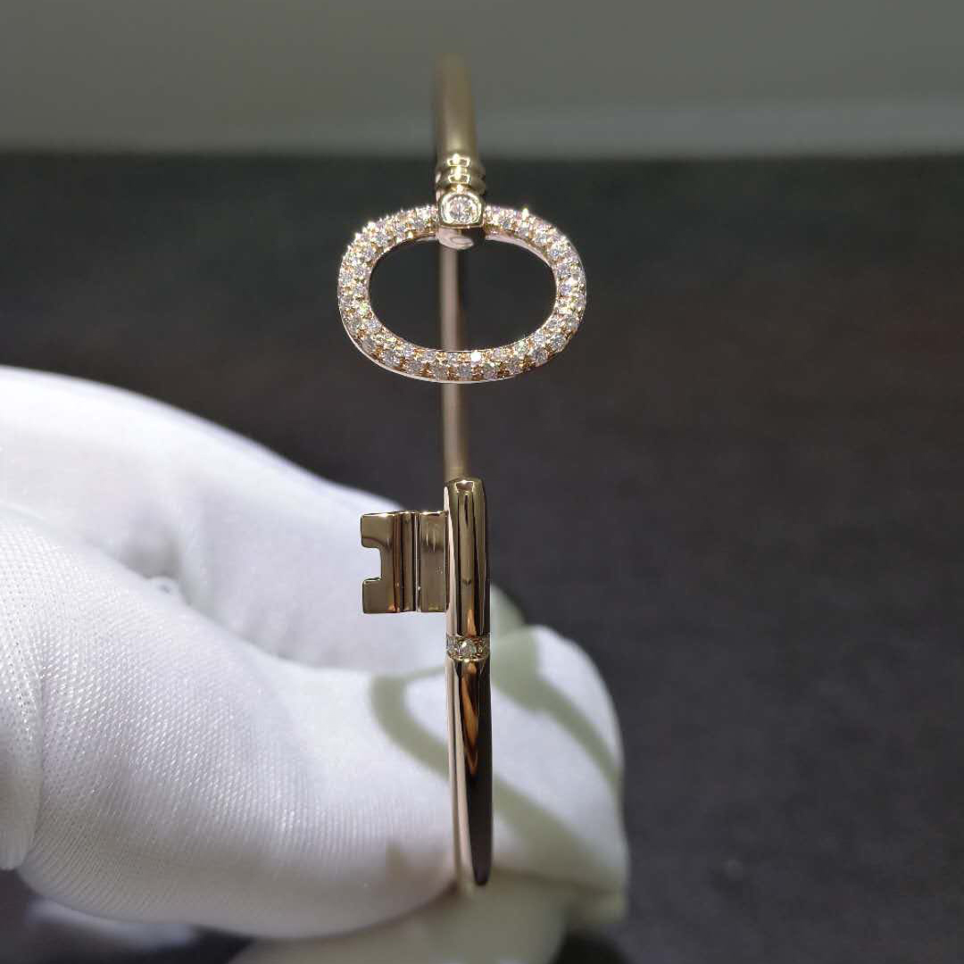 Tiffany 18K Rose Gold Diamond Keys Wire Bracelet
