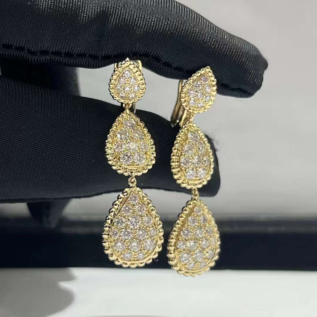 Boucheron Serpent Bohème 3 Motifs 18K Yellow Gold Diamond Pendant Earrings JCO01543