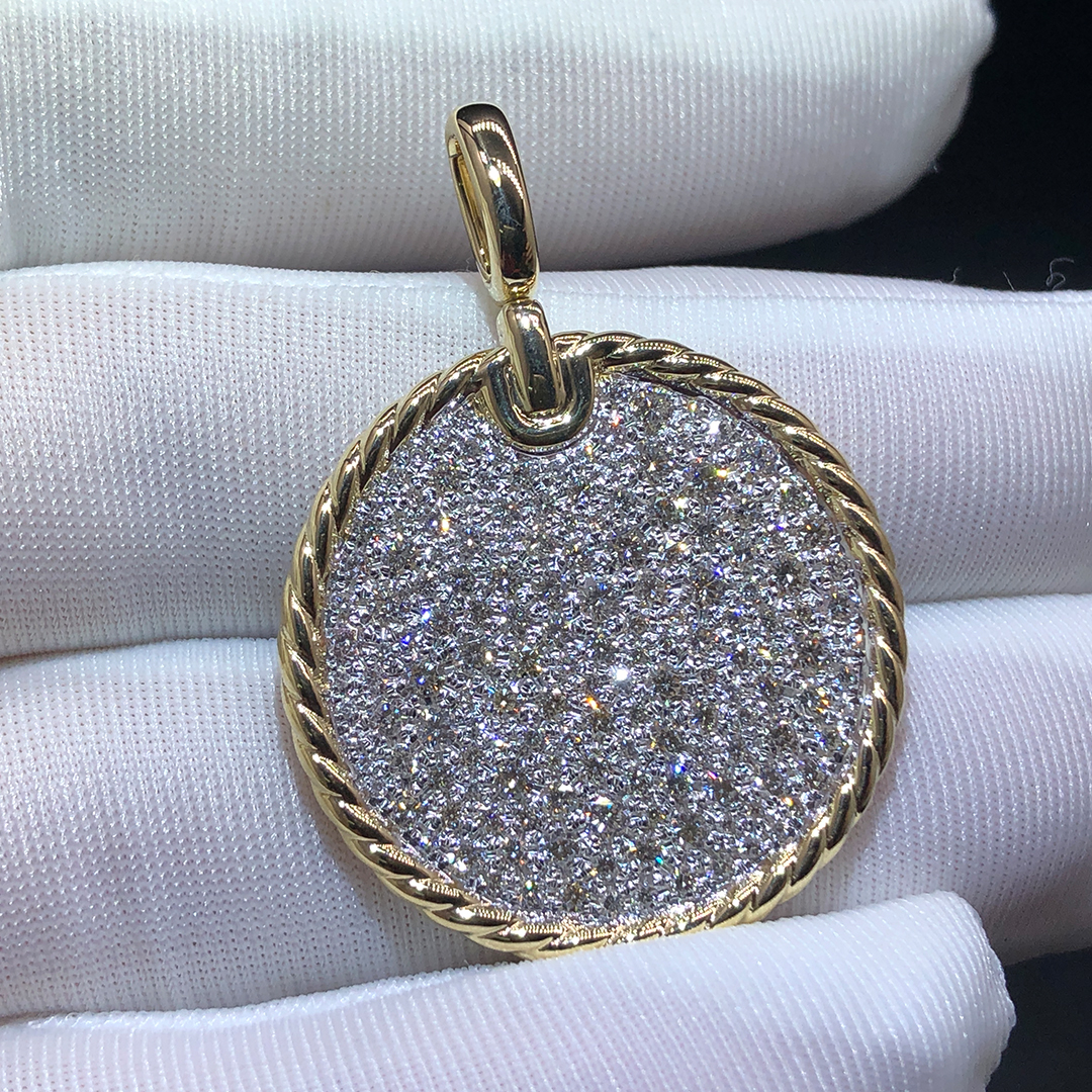 David Yurman 18K Yellow Gold DY Elements 24mm Pavé Diamond Disc Pendant