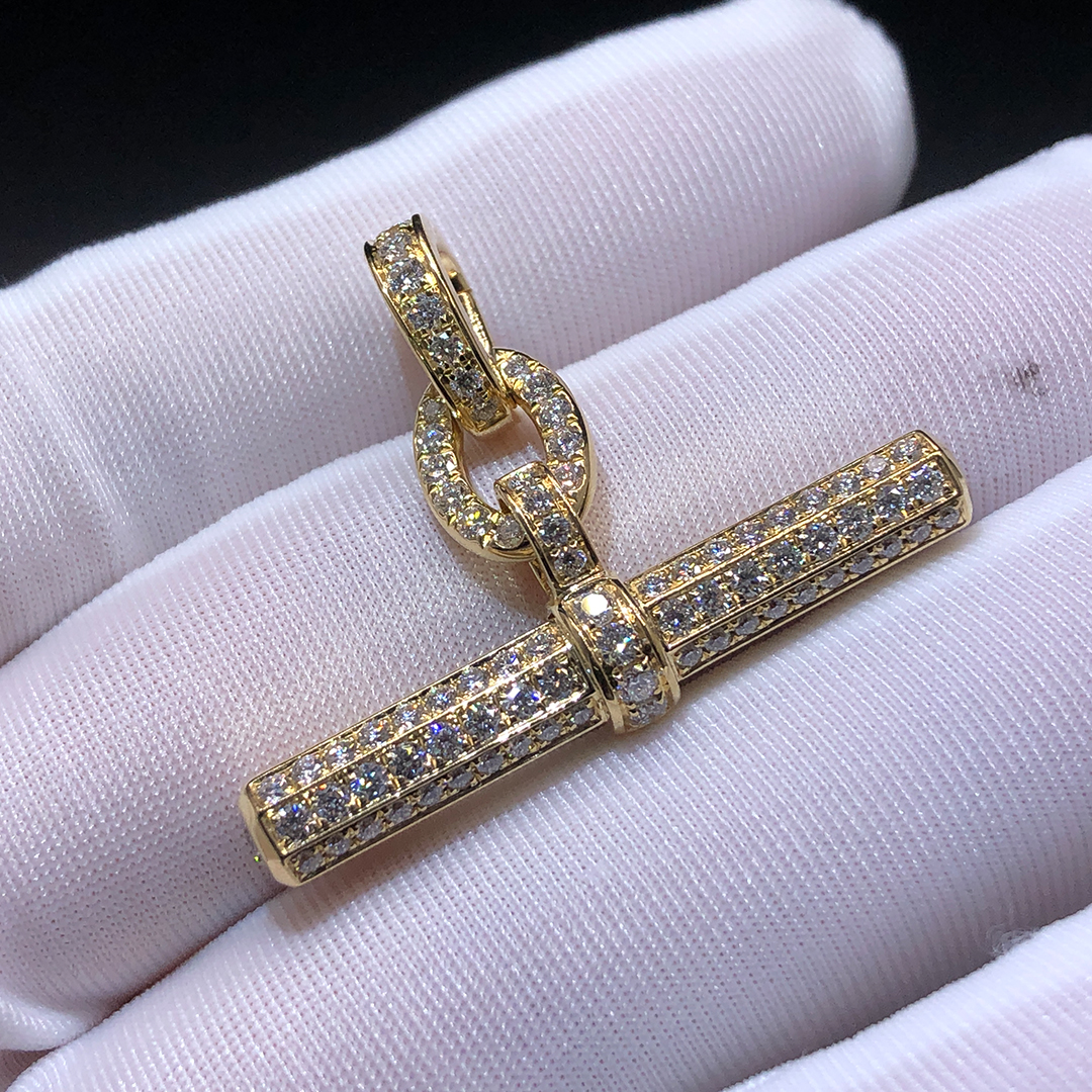 David Yurman 18k Yellow Gold Pave Diamond Lexington EW Barrel Toggle Charm Pendant